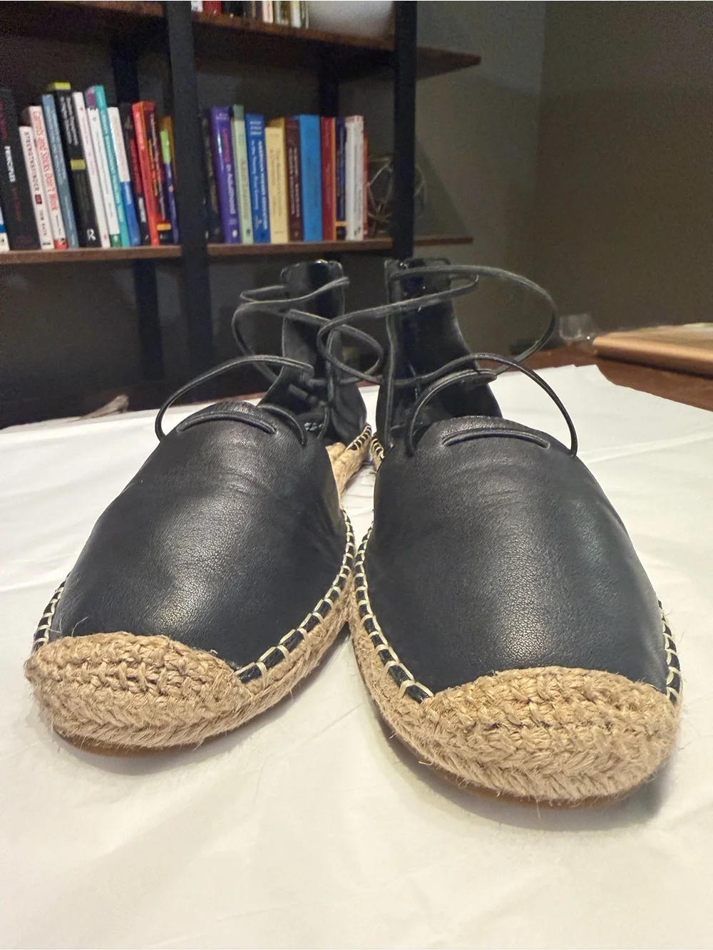 Eileen Fisher Black Lace-Up Espadrille Flats - Women's 8.5 Quiet Luxury